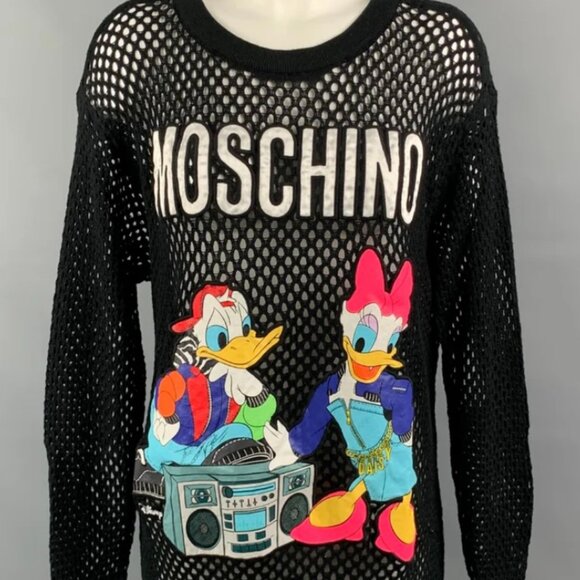 Moschino Tops - MOSCHINO x H&M Black & Multi-Color Mesh Wool Disney Pullover  - Size M - EUC